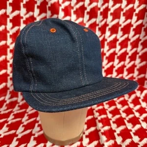 VTG Made in USA Raw Denim Hat Orange Contrast Stitch Workwear Snapback - Picture 1 of 7