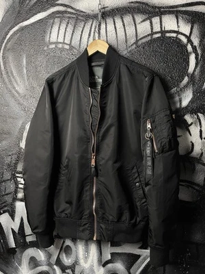 Alpha Industries MA-1 Black Nylon Bomber Jacket Men’s Size Medium - Image 1 of 4