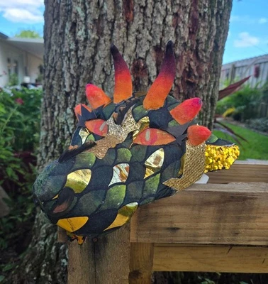 Dragon Therian mask with tchangeable tongue & sequins flip to change colors - Image 1 of 4