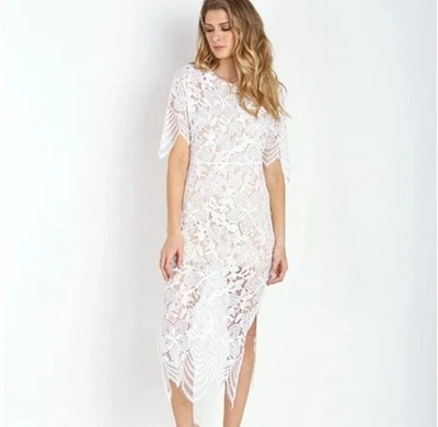 FOR LOVE & LEMONS Luna Lace Midi Dress White Bride Bridal Small Boho Lace New N4 - Image 1 of 4