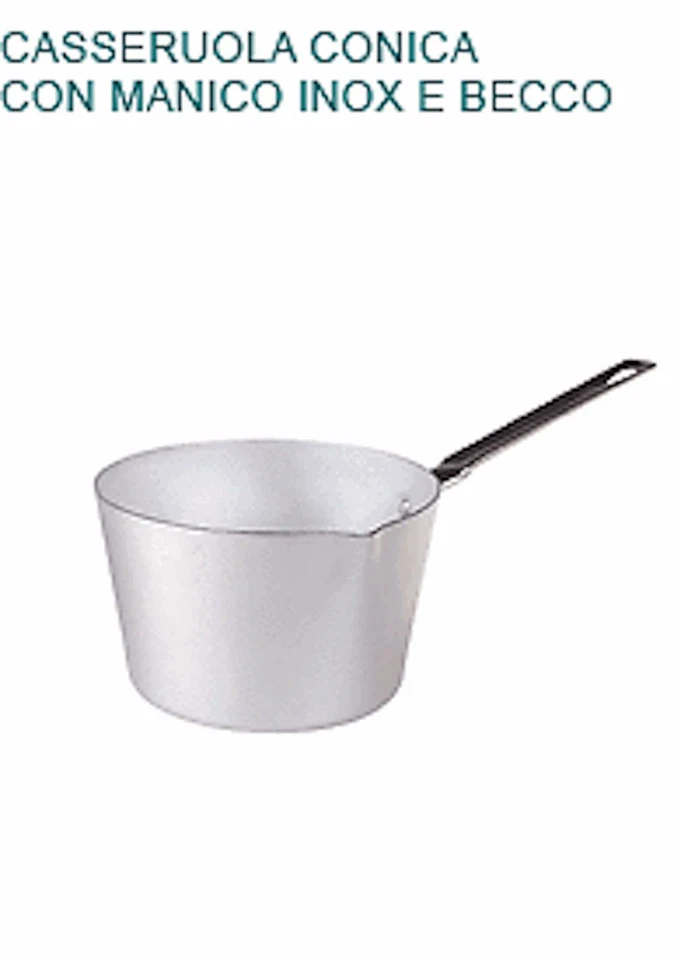 CASSERUOLA CONICA CON BECCO Ø cm 14 X8,5H Alluminio 2 mm Manico Pentole Agnelli - Immagine 1 di 1