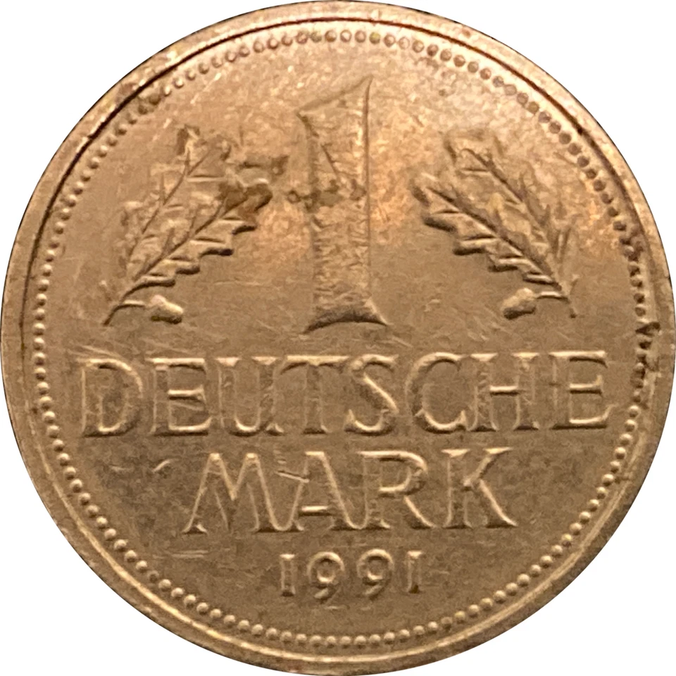 Moneda de 1 marco Alemania 1991, circulada Foto 1 de 4