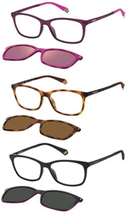 Polaroid Women's Rectangle Eyeglass Frame w/ Polarized Clip-on Lenses PLD6140CS - Picture 1 of 10