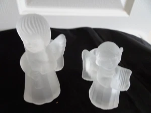 2 Satin Frosted Glass Musician Angels Taper Candle Holders-3" & 3/3/4" - Picture 1 of 5