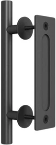 Sliding Barn Door Handle Pull and Flush Hardware Set Flat Back-Plate Matte Black - Picture 1 of 10