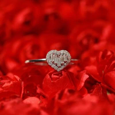 Round & Baguette Cut Lab Created Diamond 14K White Gold Plated Wedding Ring - Image 1 of 4