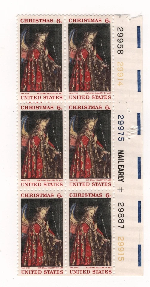 1968 Plate Block of 6 stamps - Scott 1363 - Van Eyck Christmas - 6 cts - MNH - Image 1 of 1
