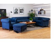 Modern Luxury Chesterfield Sofa 3 Seater Furniture Upholstery Textile Blue New
