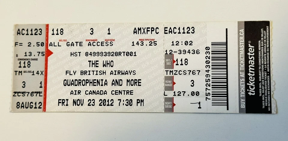 The Who original concert ticket 2012 - Image 1 of 1