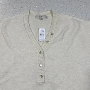 Loft Ann Taylor Pullover Sweater Size L NWT Solid Ivory V Neck - Picture 1 of 12