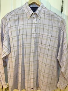 Mens Linen XXL HENRY JACOBSON Lt Purple/Tan Check Button Down Dress Shirt - Picture 1 of 5