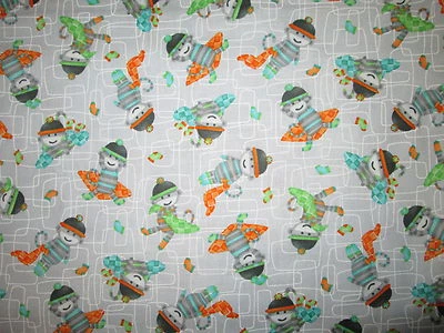 QUILTING TREASURES CUTE SOCK MONKEY HATS BLANKETS GRAY COTTON FABRIC FQ