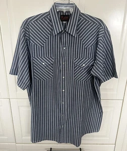 PLAINS WESTERN WEAR | BUTTON UP SHIRT SIZE LT STRIPED BIG MAN BLUE - Picture 1 of 6