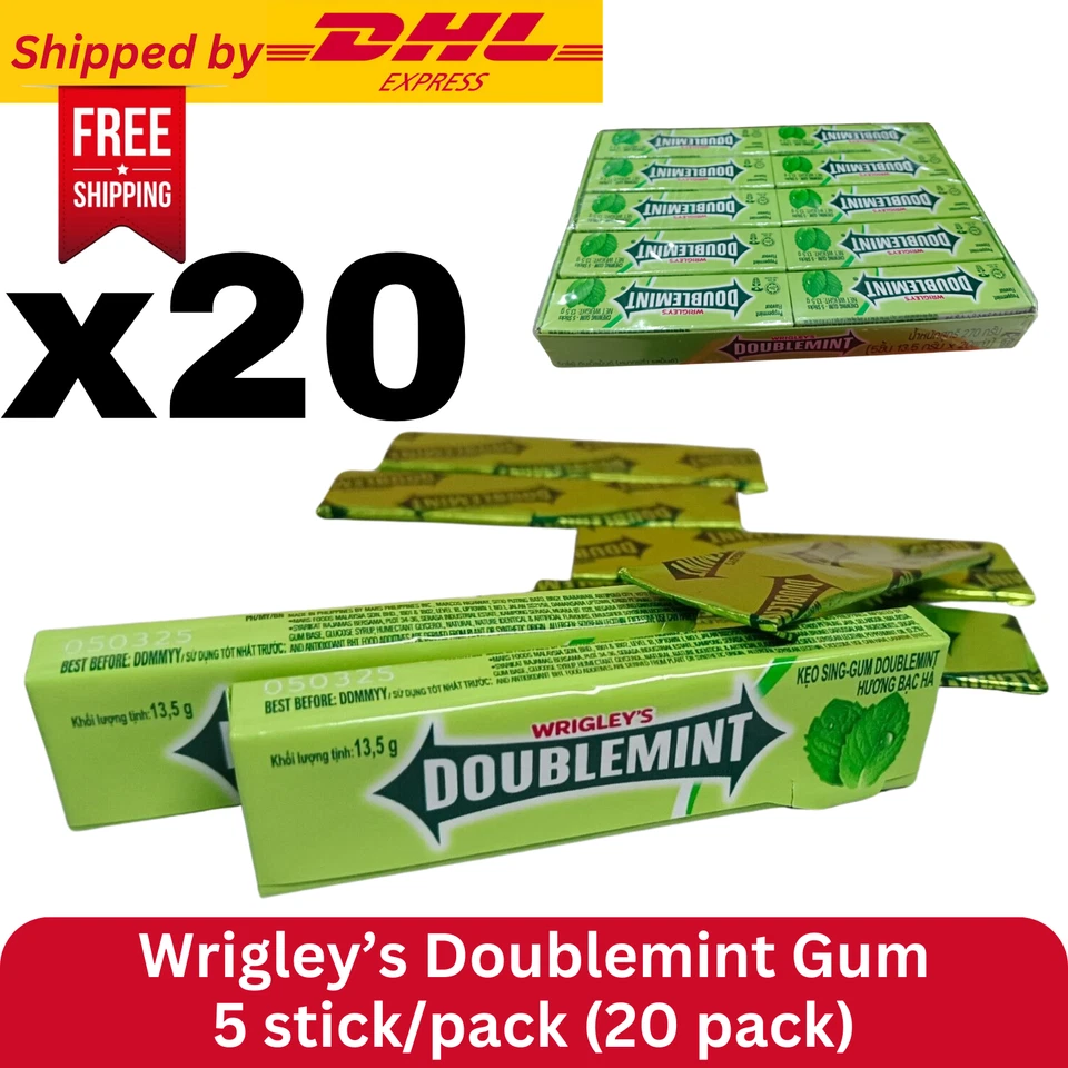 咀嚼口香糖 Wrigley's Doublemint 口香糖,5 粒/包 (20 包) DHL 运送 — 第 1/4 张图片