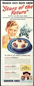 Quäker Haferflocken Anzeige Vintage 1949 Original Frühstückswerbung 13 x 5 Zoll - Bild 1 von 3