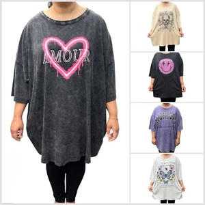 Camiseta para mujer EX YOURS talla grande con estampado de lavado ácido curvo talla grande vacaciones de verano - Imagen 1 de 17