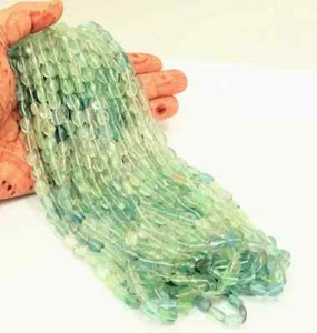 Natural Green Blue Shaded Fluorite Smooth Nuggets Beads, Fluorite Plain Oval - Picture 1 of 7
