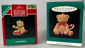 Hallmark Keepsake Ornaments 1996 "Christmas Bear" and 1990 "Going Sledding" Bear - Picture 1 of 13
