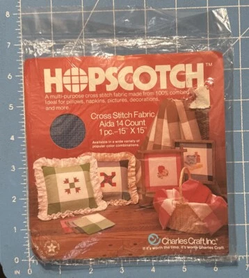 Charles Craft Cross Stitch Fabric Hopscotch Blue 14 count 15x15 - Image 1 of 2