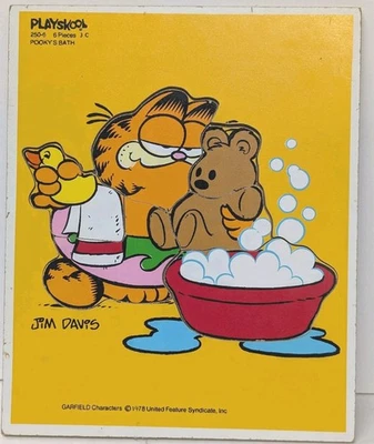 Vintage Children's Tray Puzzle Garfield Playskool Pooky's Bath 6 piece 1978 - Image 1 of 2