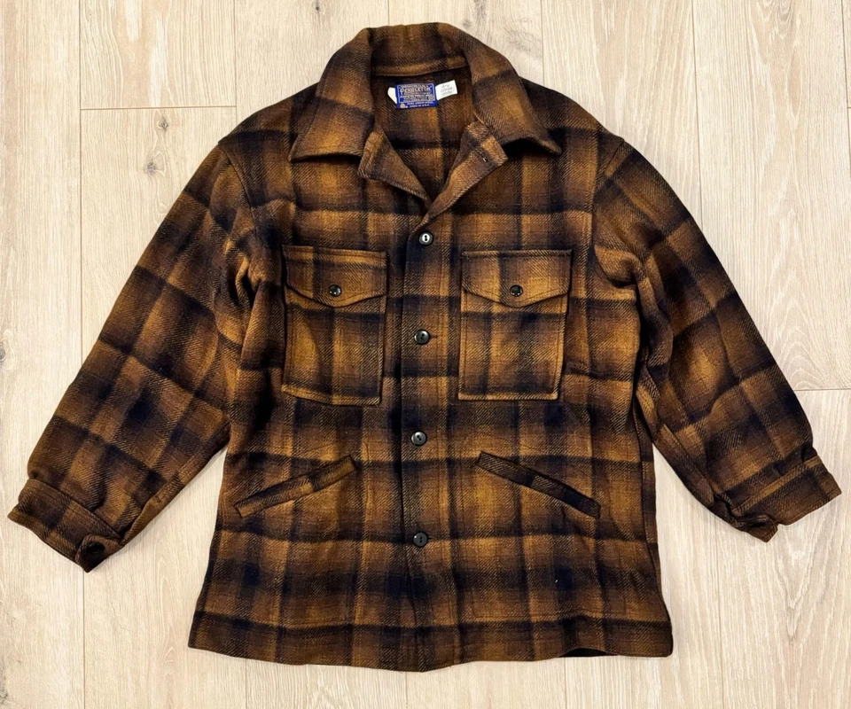 Vintage Pendleton Wool Plaid Board Coat Jacket Brown Black Made in USA M - Image 1 of 4