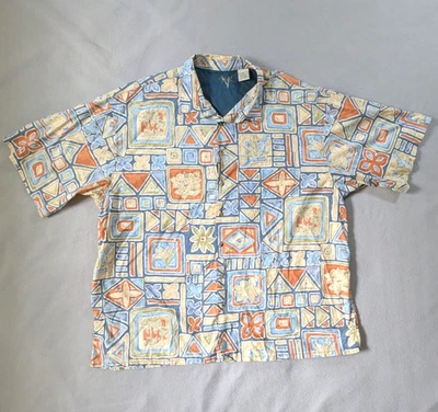 竹制 Cay 夏威夷衬衫男式 4XL 几何花卉短袖度假村装 — 第 1/4 张图片