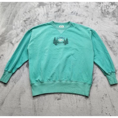 American Eagle Sweatshirt Womens XS Blue Green AE Oversized Fleece Crew Neck - Image 1 of 4