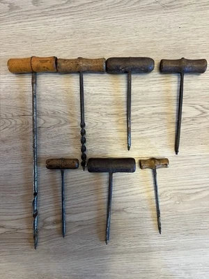 Vintage Retro Auger Gimlet Drill Bits Tools Hardwood Handles - Great Display  - Image 1 of 4