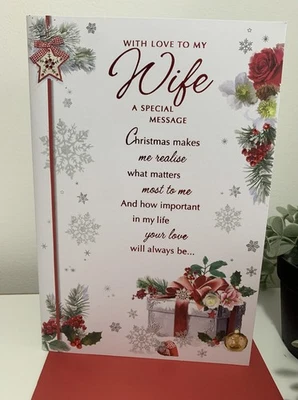 Wife Christmas Card Large Traditional Design With Lovely Sentimental Verse 9"x6" - Image 1 of 3