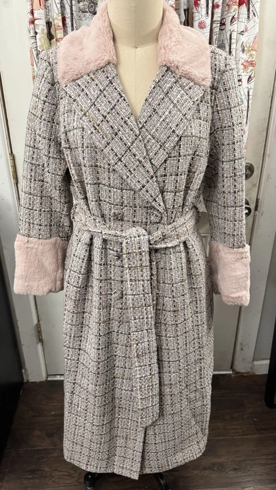 Chaquetón largo manga larga rosa boucle talla 14/16 Eloquii para mujer Foto 1 de 4