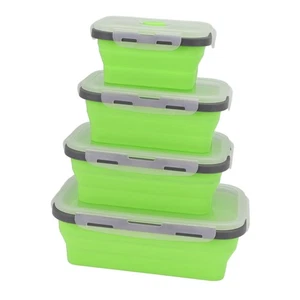 (Green)4pcs Silicone Food Storage Container Portable Kitchen Collapsible AM - Picture 1 of 22