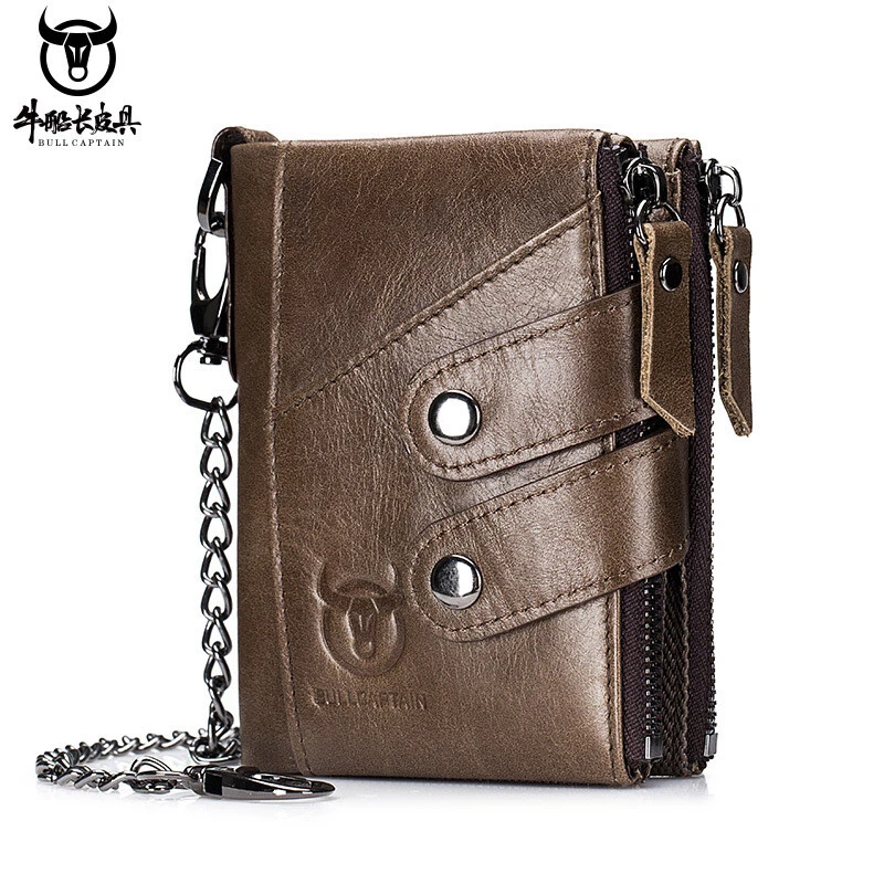 Vintage men's cowhide rfid wallet with lock zipper business casual card case - Image 1 of 4
