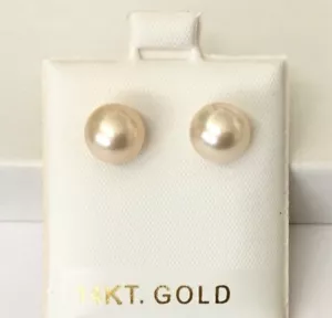 Solid 14K Gold Genuine Champagne South Sea Pearl 9 - 9.5 mm Stud Earring NEW - Picture 1 of 6