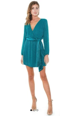 Mini Vestido Karina Grimaldi Garda Cuentas Seda Esmeralda Talla XS Fiesta de Lujo Foto 1 de 4