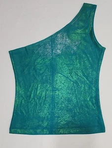 Lucent Women Litmus Iridiscent Turquoise Green One Shoulder Stretch Top - Picture 1 of 6