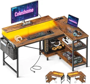 Scrivania Angolare Reversibile, 210X48cm con Prese di Corrente LED GAMING - Foto 1 di 5