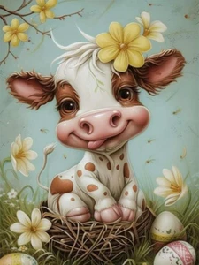 DIY Animal Cow Diamond Art Kit 12X16 Inch 5D round Drill for Beginners - Picture 1 of 12