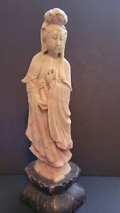 New ListingAntique Vintage Chinese Soapstone Carving Kuan Yin Goddess of Mercy