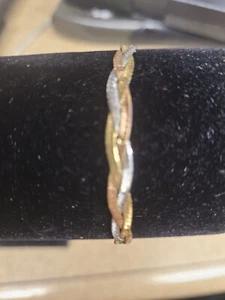 Tri Color 14K Gold Braided Bracelet 4.73 Grams 7.25" - Picture 1 of 5