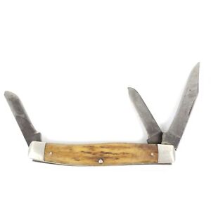 VINTAGE RARE Ka Bar USA 3 Blade Wood Handle Folding Knife