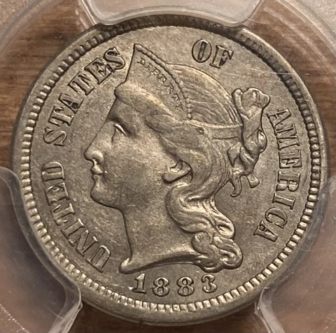 1883 Three Cent Nickel PCGS AU58 Cover
