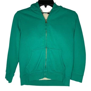 Lands End Fleece Full Zip Sweatshirt Jacket Boys Small 8 Green Sherpa Lining  - Picture 1 of 5