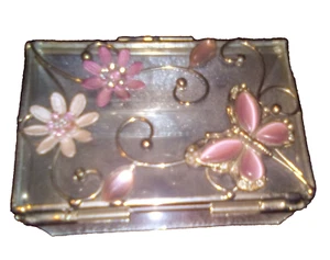 Glass Butterfly and Flower Trinket Box - Picture 1 of 1