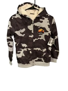 NWT Eddie Bauer Gray Camo Faux Fur Zip down Hoodie Boys Size Medium 10/12 - Picture 1 of 7