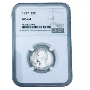 1957 Washington Quarter 25c 25 Cents Coin NGC MS 64 Mint State Silver Gem Case - Picture 1 of 5