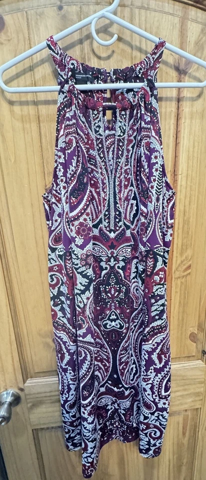 INC женщин Jewel шеи мини Shift платье блестящий черный бордовый пейсли размер 1 X - Изображение 1 из 4