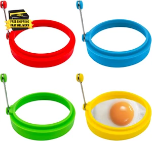 Egg Ring Set, Silicone Egg Ring Molds, Fried Egg Rings and Non-Stick Egg Cooker - Picture 1 of 7