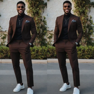 Negocios 2 Piezas Hombres Trajes Boda Novio Esmoquin Calce Ajustado Blazer Trajes de Verano Foto 1 de 4