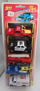VTG 911 Emergency Die Cast 5 TRUCKS Set Play Power 1990 (Bin#6) - Picture 1 of 3