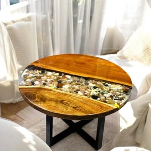 Mesa de centro de resina epoxi transparente de 30" hecha a mano borde vivo decoración de sala de estar de madera - Imagen 1 de 7